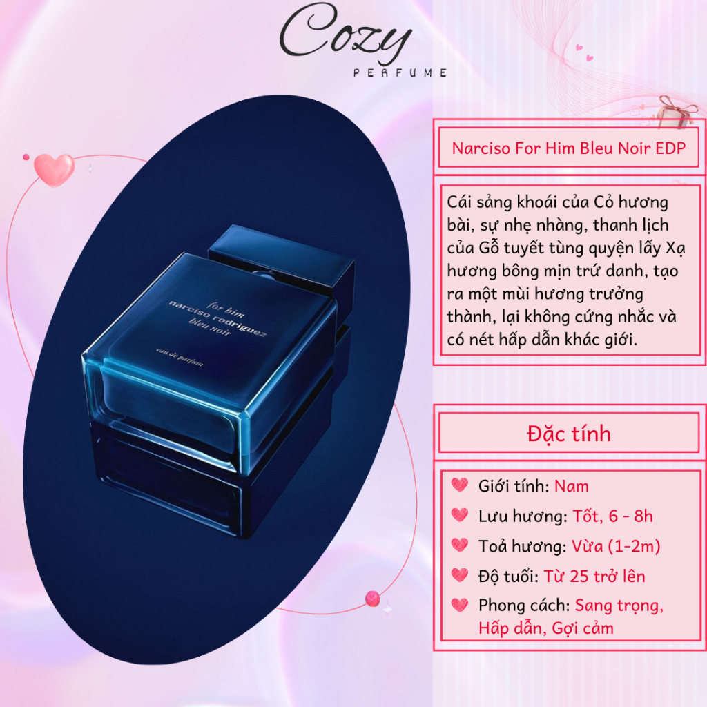 Nước hoa nam Narciso For Him Bleu Noir Chiết 5ml/10ml Hương thơm Sang trọng, Gợi cảm - Cozy Perfume