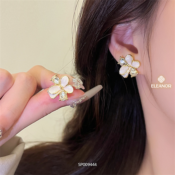 Bông tai nữ chuôi bạc 925 Eleanor Accessories hình hoa đính đá phụ kiện trang sức khuyên tai 9444