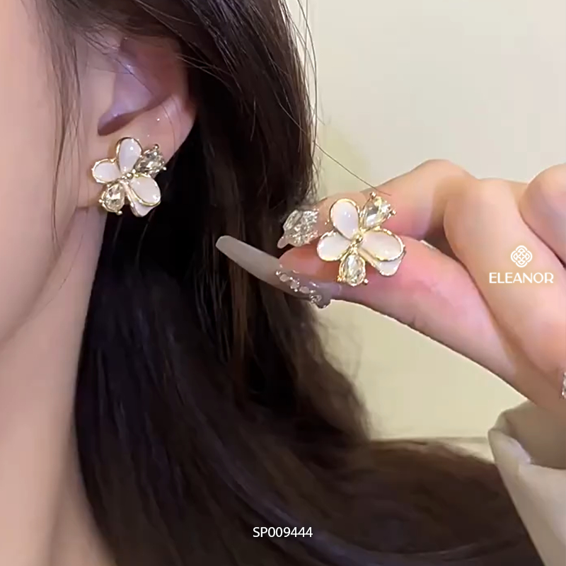Bông tai nữ chuôi bạc 925 Eleanor Accessories hình hoa đính đá phụ kiện trang sức khuyên tai 9444