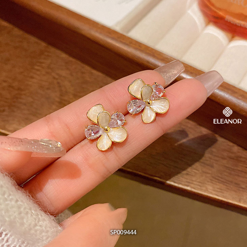 Bông tai nữ chuôi bạc 925 Eleanor Accessories hình hoa đính đá phụ kiện trang sức khuyên tai 9444