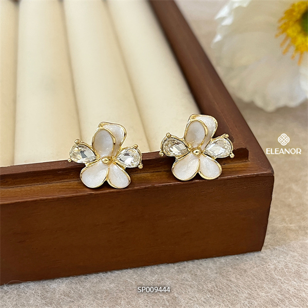 Bông tai nữ chuôi bạc 925 Eleanor Accessories hình hoa đính đá phụ kiện trang sức khuyên tai 9444