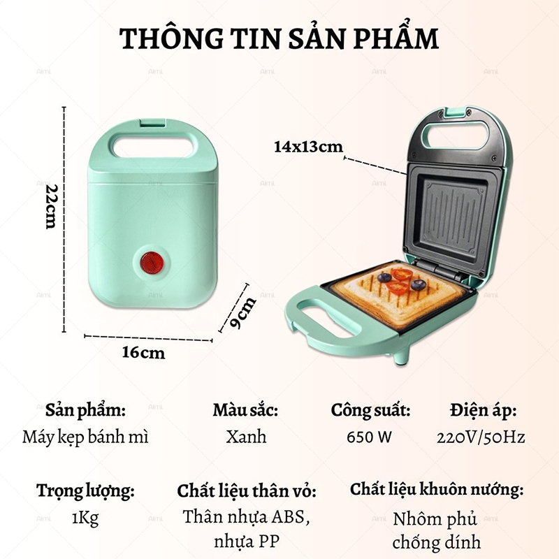Máy Nướng Bánh Mì Sandwich Máy Nướng Kẹp Làm Nóng 2Mặt Rán Trứng Làm đồ ăn Sáng Nhanh Chóng Tiện Lợi