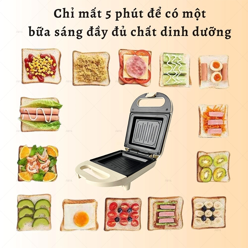 Máy Nướng Bánh Mì Sandwich Máy Nướng Kẹp Làm Nóng 2Mặt Rán Trứng Làm đồ ăn Sáng Nhanh Chóng Tiện Lợi