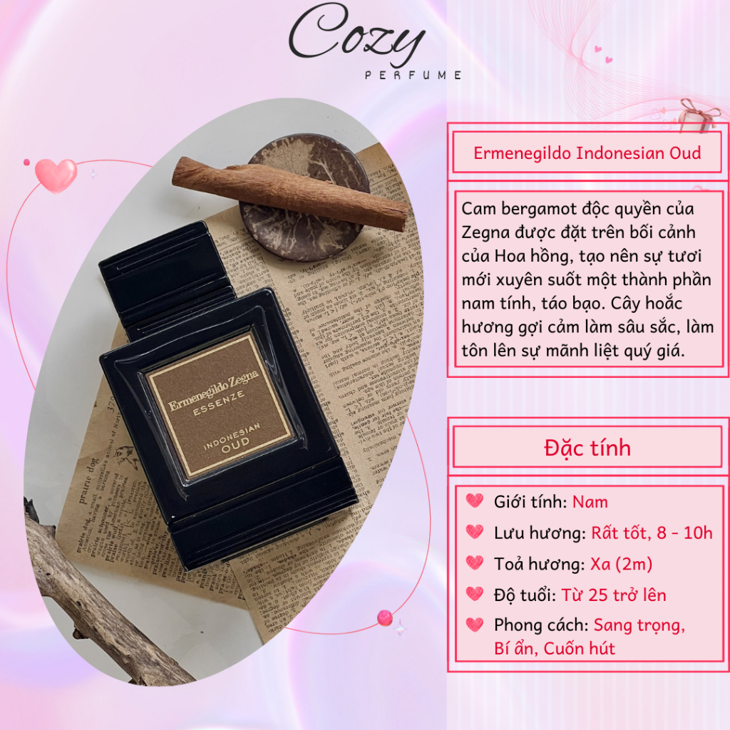 Nước hoa nam Ermenegildo Zegna Indonesian Oud EDP Chiết 5ml/10ml Hương thơm Nam tính - Cozy Perfume
