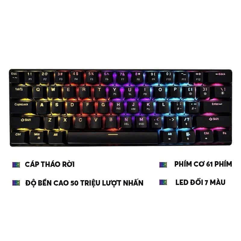 (NEW) Bàn phím cơ Gaming K61 LED RGB blue switch - Stab căn chỉnh sẵn ...