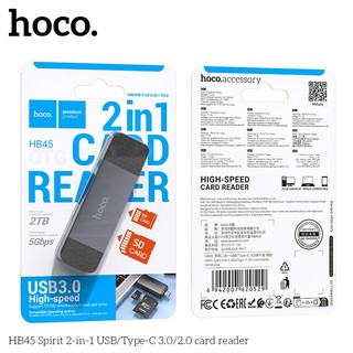 Đầu đọc thẻ nhớ 2in1 Hoco HB45 đầu USB 3.0 & TypeC - hỗ trợ khe microSD/SD (Xanh Dương)