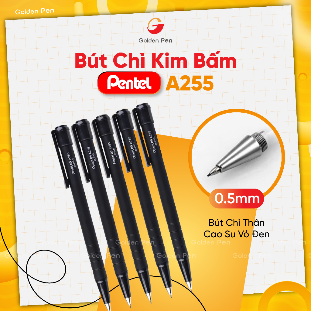 Ảnh Bút Chì Bấm Pentel A255 0.5mm Học Sinh - Thiết Kế Đơn Giản Bảo Vệ Đầu Ngòi 1