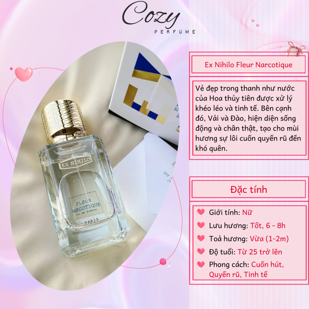 Nước hoa nữ Ex Nihilo Fleur Narcotique Chiết 5ml/10ml Hương thơm Cuốn hút, Tinh tế - Cozy Perfume
