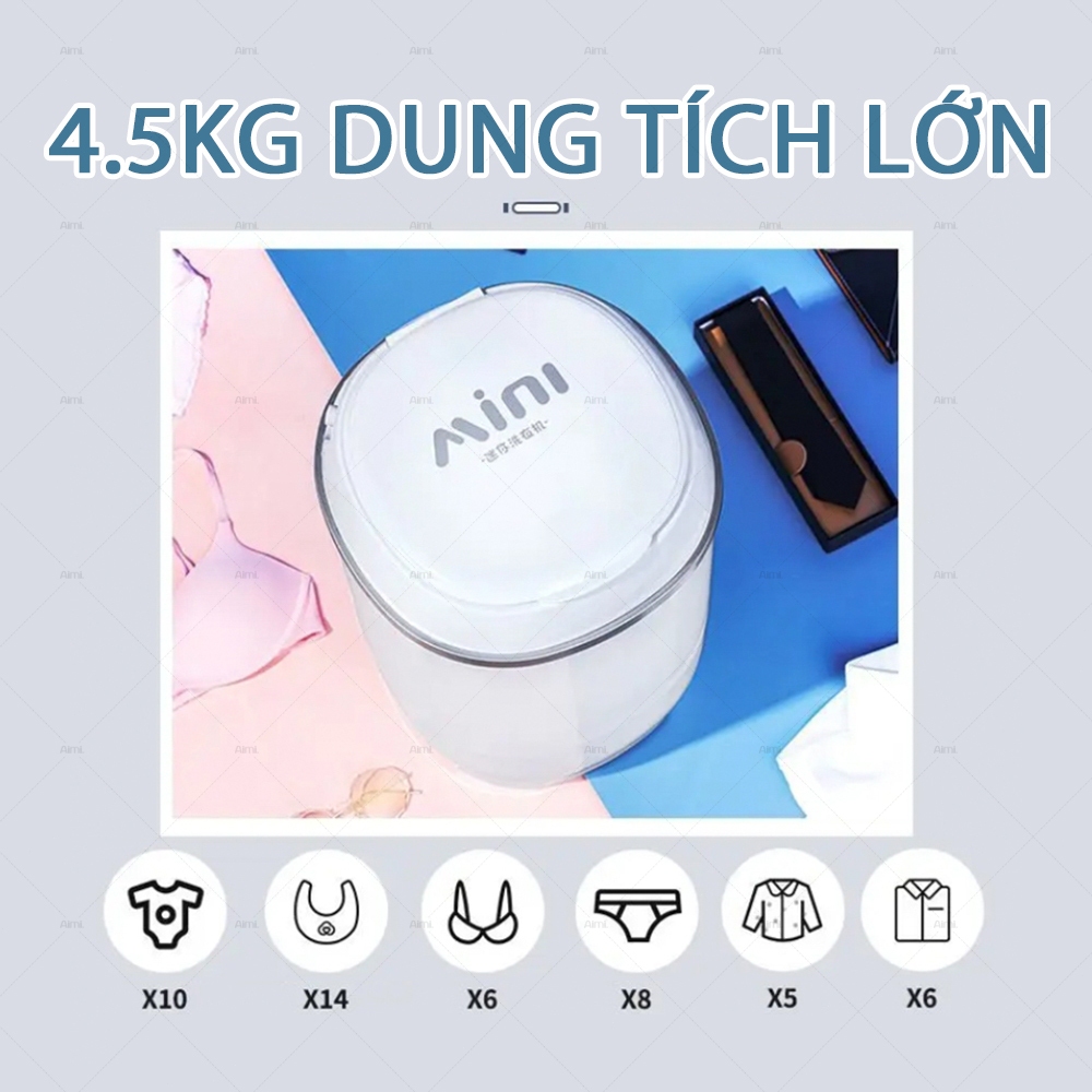 Aimi Máy Giặt Mini Bán Tự động Xoáy Cực Mạnh đảo Chiều Giặt 4.5kg Quần áo Cho Em Bé, Giặt Quần áo Trắng
