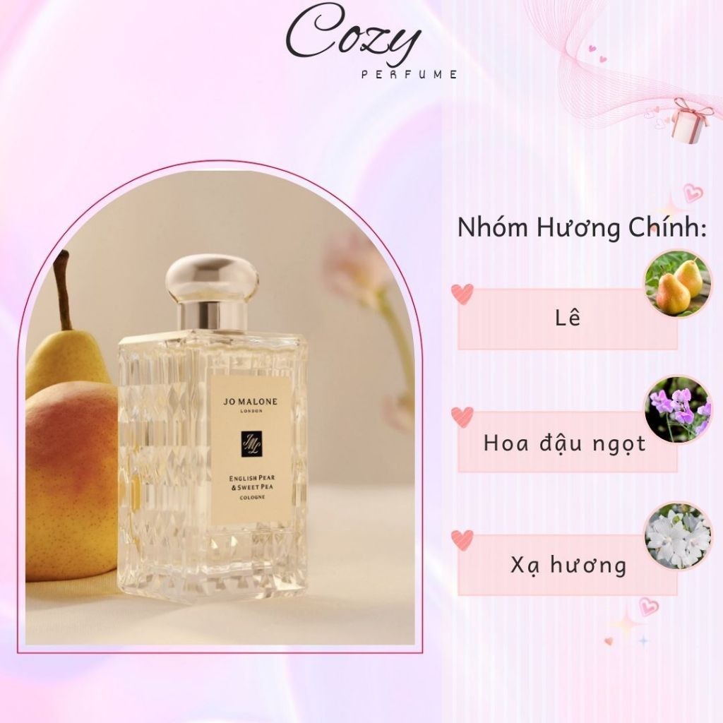Nước hoa unisex Jo Malone Pear & Sweet Pea - mới Chiết 5ml/10ml Hương thơm Tươi sáng - Cozy Perfume