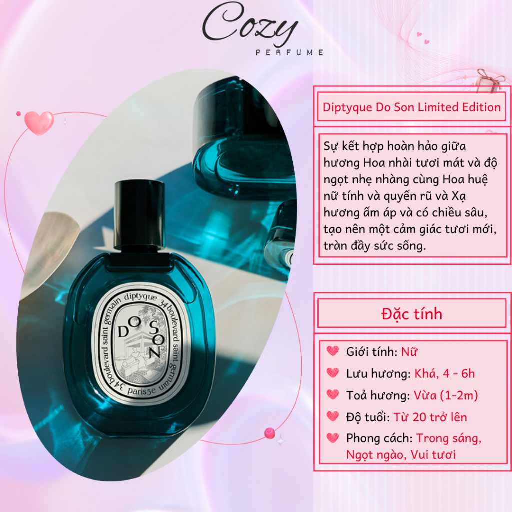 Nước hoa nữ Diptyque Do Son Limited Edition Chiết 5ml/10ml Hương thơm Ngọt ngào - Cozy Perfume