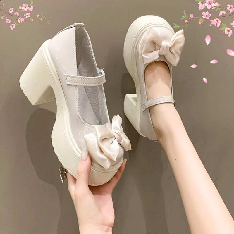🔥Còn hàng🔥Lấy lùi 1 size-Giày búp bê nữ đế cao 9p,Giày búp bê nơ 9cm,đen và trắng(size35-40)