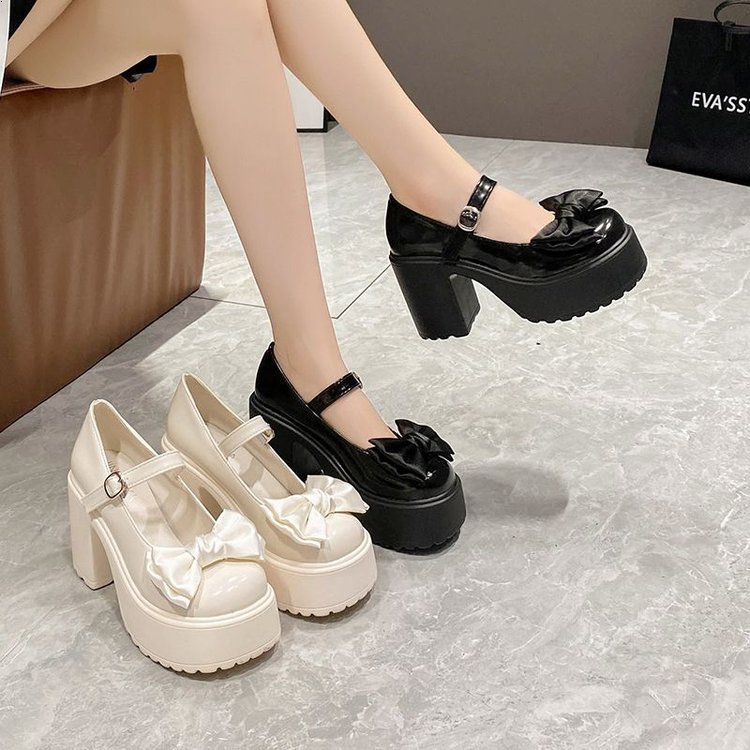 🔥Còn hàng🔥Lấy lùi 1 size-Giày búp bê nữ đế cao 9p,Giày búp bê nơ 9cm,đen và trắng(size35-40)