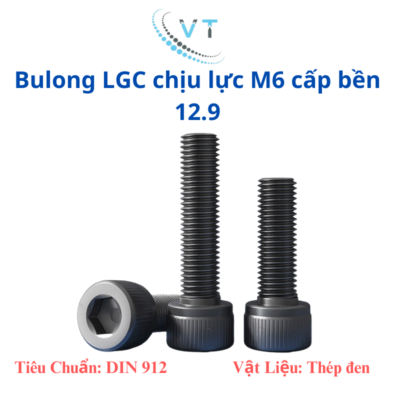 Combo 50 con bulong lục giác chìm đầu trụ cấp bền 12.9  M6 10mm-100mm