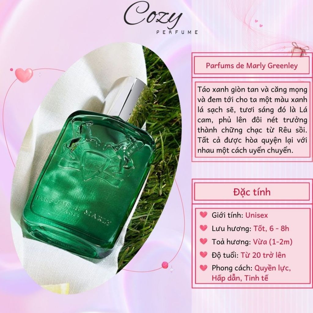 Nước hoa unisex Parfums de Marly Greenley Chiết 5ml/10ml Hương thơm Hấp dẫn, Tinh tế - Cozy Perfume