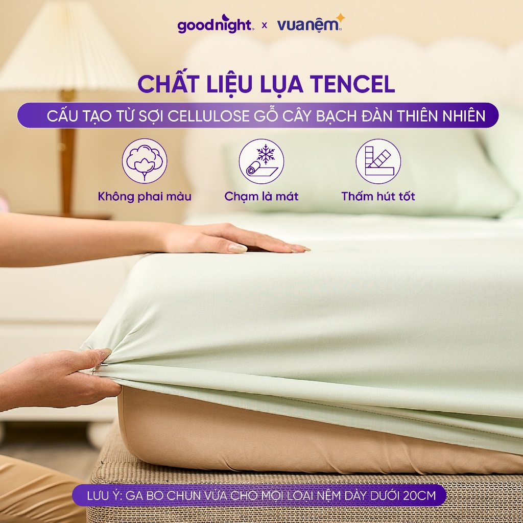 Ảnh Bộ Ga Gối 3 Món Vua Nệm Goodnight Airsilk 20cm, Ga Giường Tencel Cao Cấp Mềm Mại, 5 Màu Sắc 4