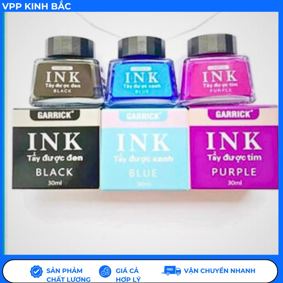 (Hot) Mực Ink Xóa Được Lọ 30ml (Tặng 2 tẩy) , Mực Ink Tẩy Được có 3 màu tím/xanh/đen