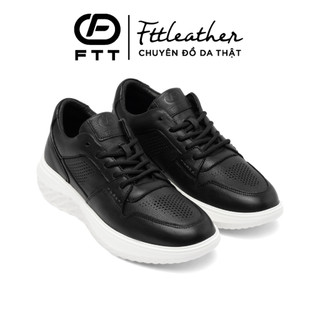Giày da thể thao nam chính hãng FTTLeather cao cấp, giày sneaker cao cấp da bê mềm đục lỗ GTF003BL