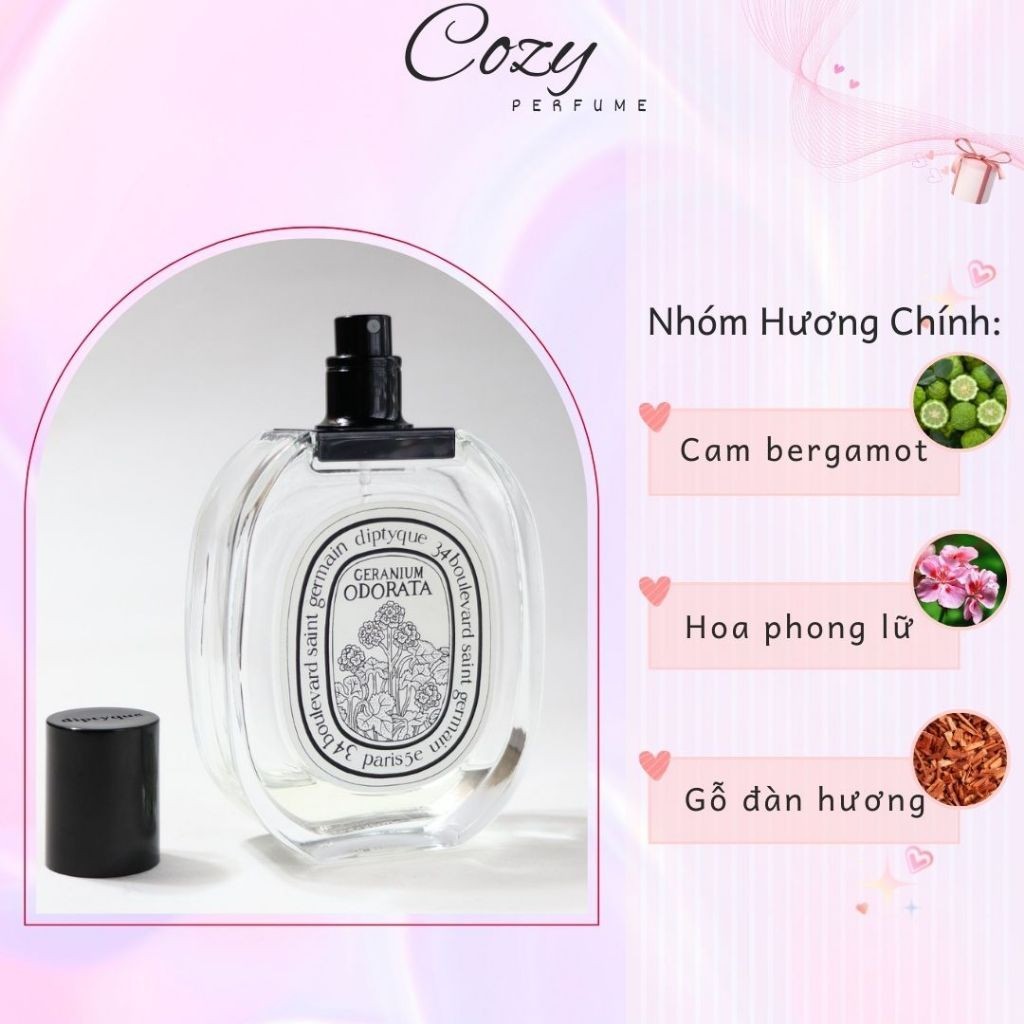 Nước hoa unisex Diptyque Geranium Odorata EDT Chiết 5ml/10ml Hương thơm Tươi mát - Cozy Perfume
