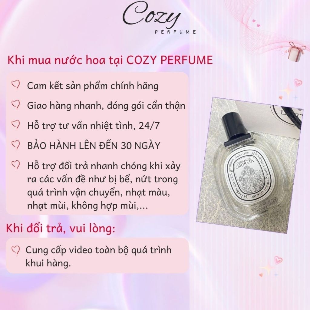 Nước hoa unisex Diptyque Geranium Odorata EDT Chiết 5ml/10ml Hương thơm Tươi mát - Cozy Perfume