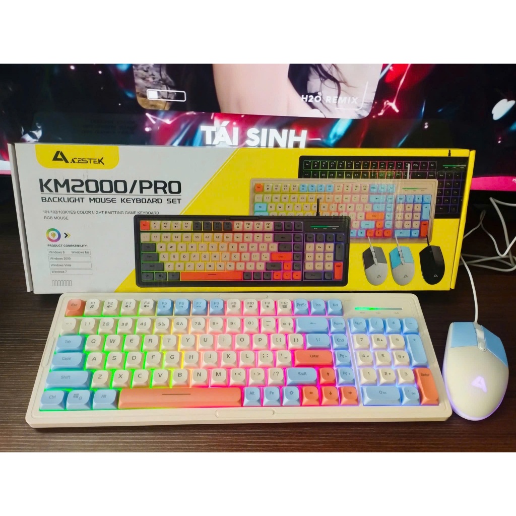 Combo bàn phím chuột giả cơ Acestek K2000 Pro, có led, kết nối dây đầu ...