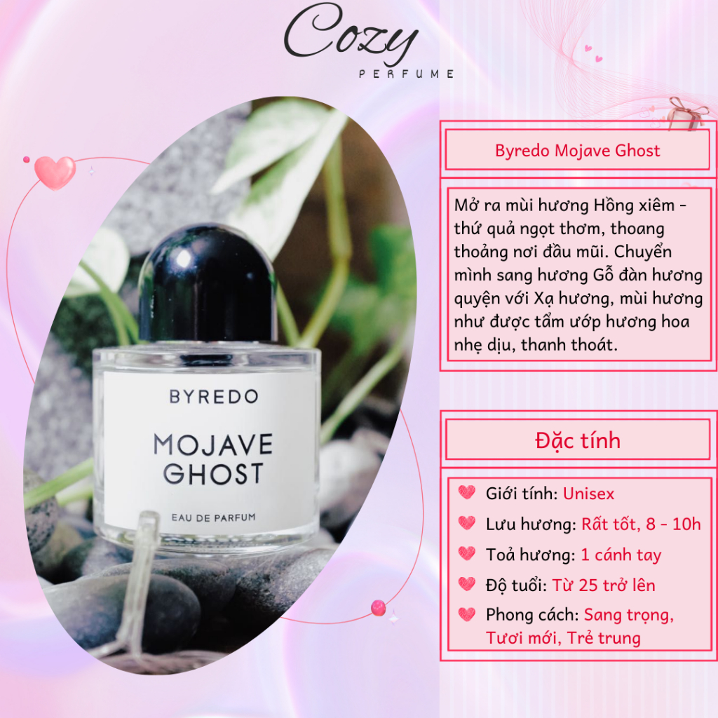 Nước hoa unisex Byredo Mojave Ghost Chiết 5ml/10ml Hương thơm Sang trọng, Tươi mới - Cozy Perfume
