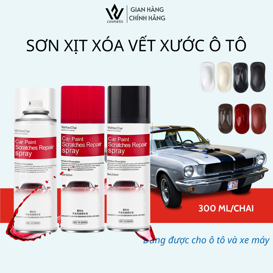 Sơn Xe Ô TÔ Màu Trắng, Đỏ, Đen, Xanh - Sơn Xịt Tay Ô Tô Xe Máy Cao Cấp - Xóa Vết Xước Xe Ô Tô