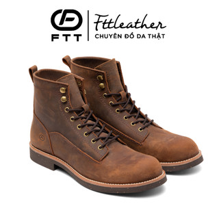 Giày da nam FTT Leather da bò sáp dáng Work Boots màu nâu đế cao cấp chống trơn trượt F705