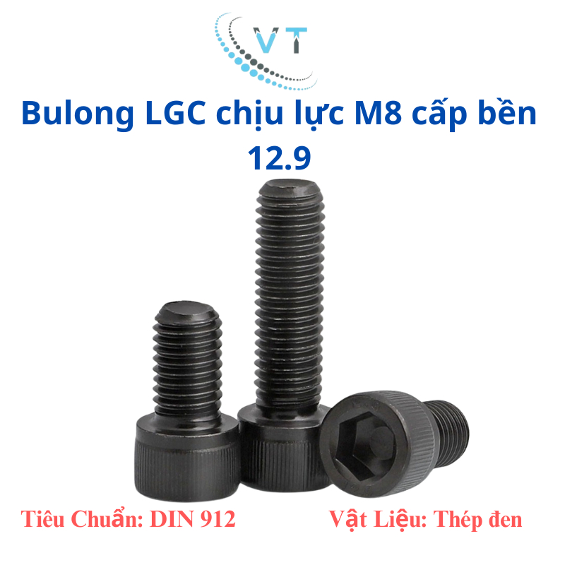 [Set 10 Con] Bulong Lục Giác Chìm Đầu Trụ Thép Đen M8 (8 Ly) Cấp Bền 12.9 - Đủ Size 10mm - 150mm - Ốc Lục Giác Siêu Cứng