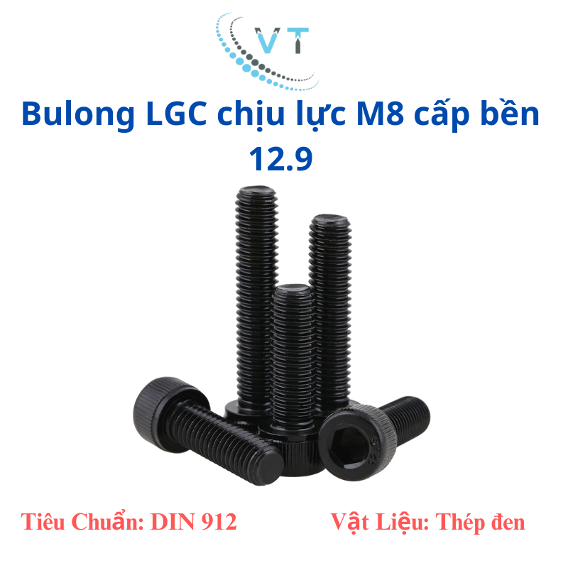 [Set 10 Con] Bulong Lục Giác Chìm Đầu Trụ Thép Đen M8 (8 Ly) Cấp Bền 12.9 - Đủ Size 10mm - 150mm - Ốc Lục Giác Siêu Cứng