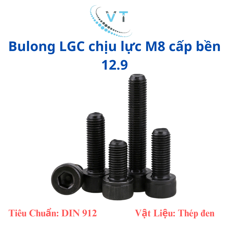 Combo 50 con bulong lục giác chìm đầu trụ cấp bền 12.9 M8 110mm-150mm