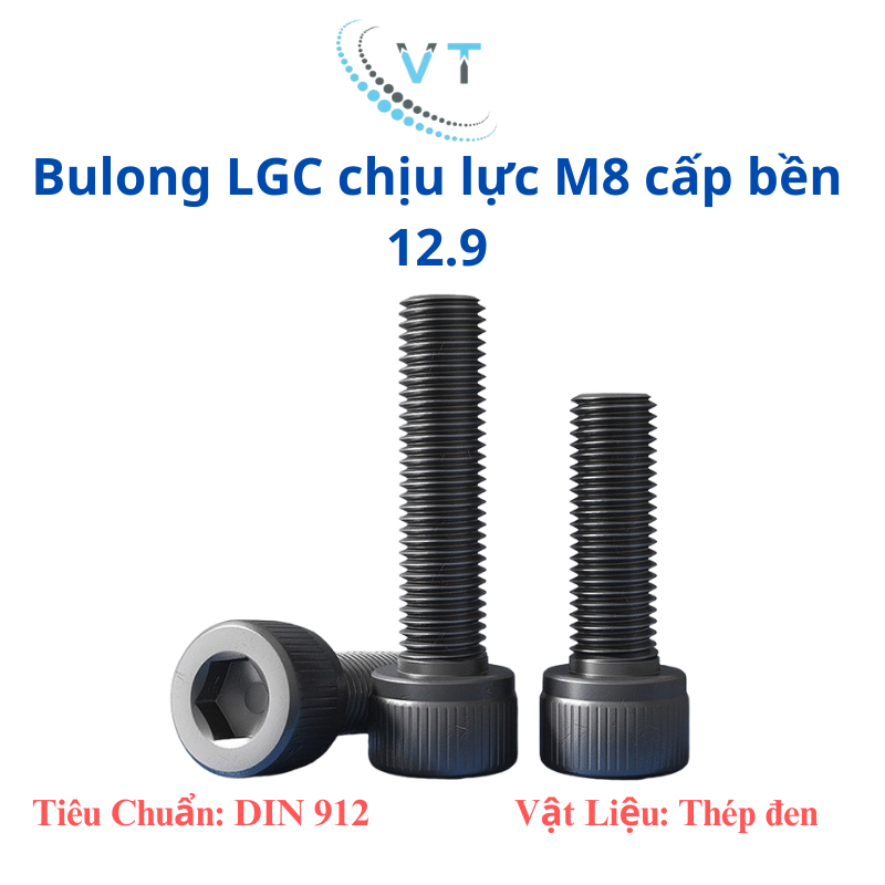 Combo 50 con bulong lục giác chìm đầu trụ cấp bền 12.9 M8 10mm-100mm