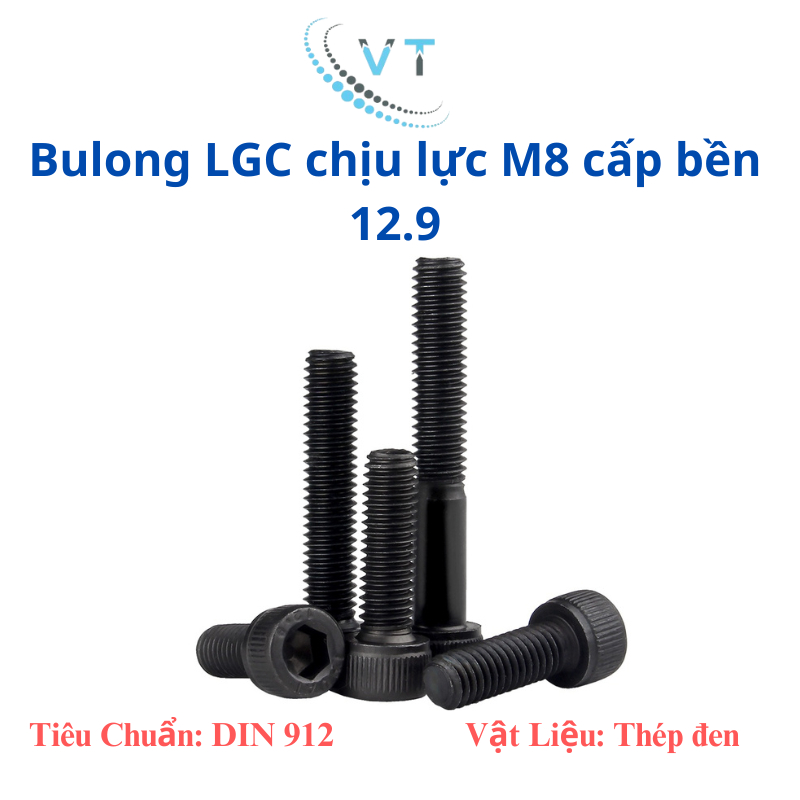 Combo 50 con bulong lục giác chìm đầu trụ cấp bền 12.9 M8 10mm-100mm