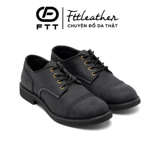 Giày da nam FTT Leather da bò sáp dáng Derby Quarter Brogue đế cao cấp chống trơn trượt F802