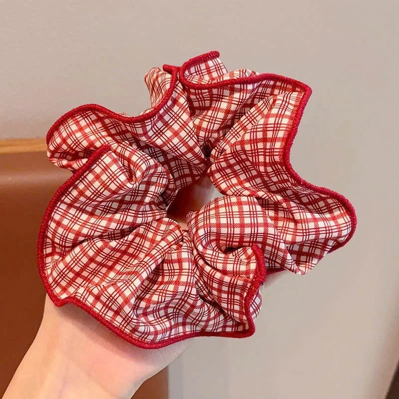 Dây Buộc Tóc Scrunchies Viền Đỏ Họa Tiết Nơ,Chấm Bi,Kẻ Sọc Đỏ Dễ Thương Phụ Kiện Tóc Empoli
