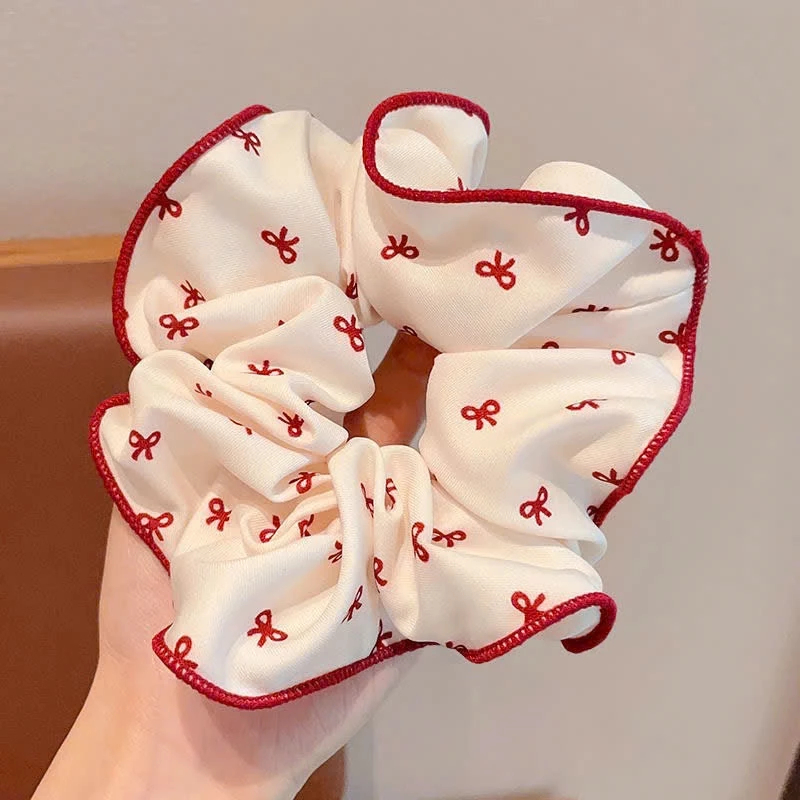 Dây Buộc Tóc Scrunchies Viền Đỏ Họa Tiết Nơ,Chấm Bi,Kẻ Sọc Đỏ Dễ Thương Phụ Kiện Tóc Empoli