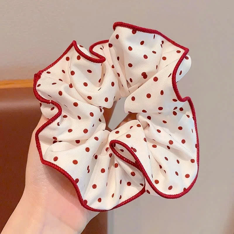 Dây Buộc Tóc Scrunchies Viền Đỏ Họa Tiết Nơ,Chấm Bi,Kẻ Sọc Đỏ Dễ Thương Phụ Kiện Tóc Empoli