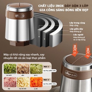 Máy xay thịt Bear QSJ-L05H7 công suất 500W vượt trội, cối xay INOX 2.6L dày dặn, xay rau củ quả, xay thịt cá đa năng