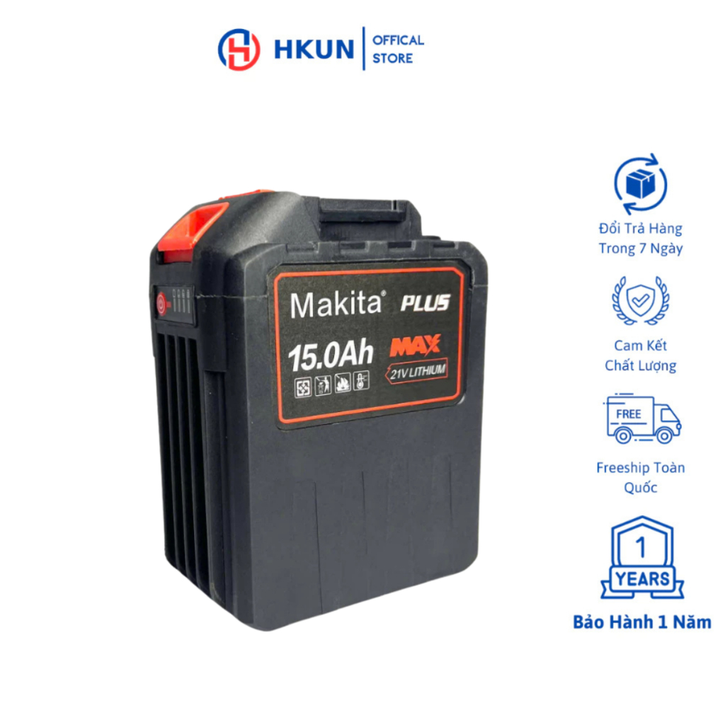 Pin Makita 30 Cell 21v - 15Ah Dung Lượng Cao, Chân Pin Phổ Thông 4cm, Có Đèn Báo Pin