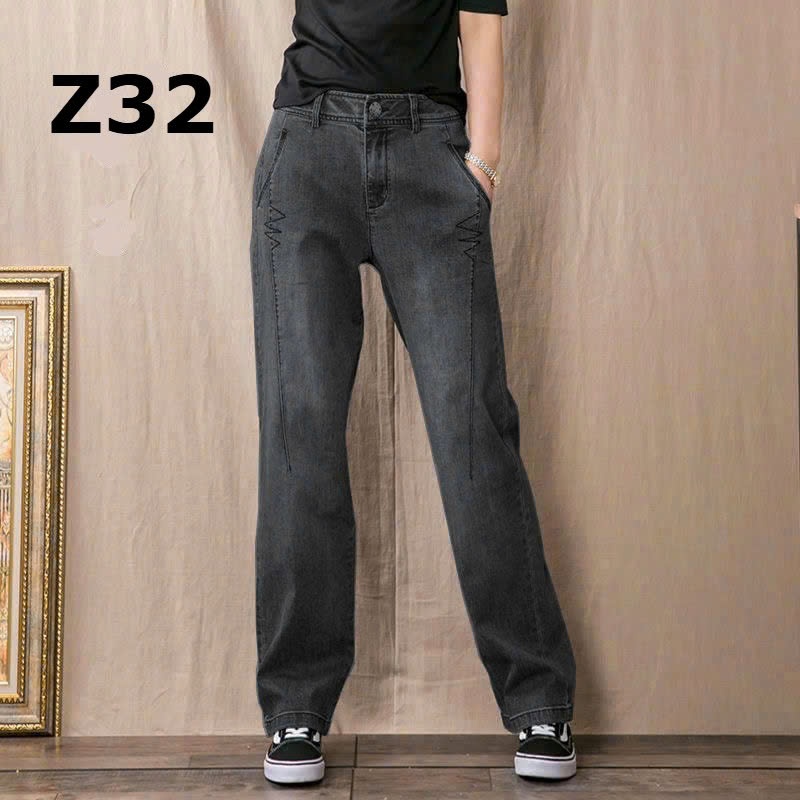 Quần Jeans nữ ống xuông đứng thời thượng tôn dáng, thêu họa tiết phong cách Retro trẻ trung phong cách 1103