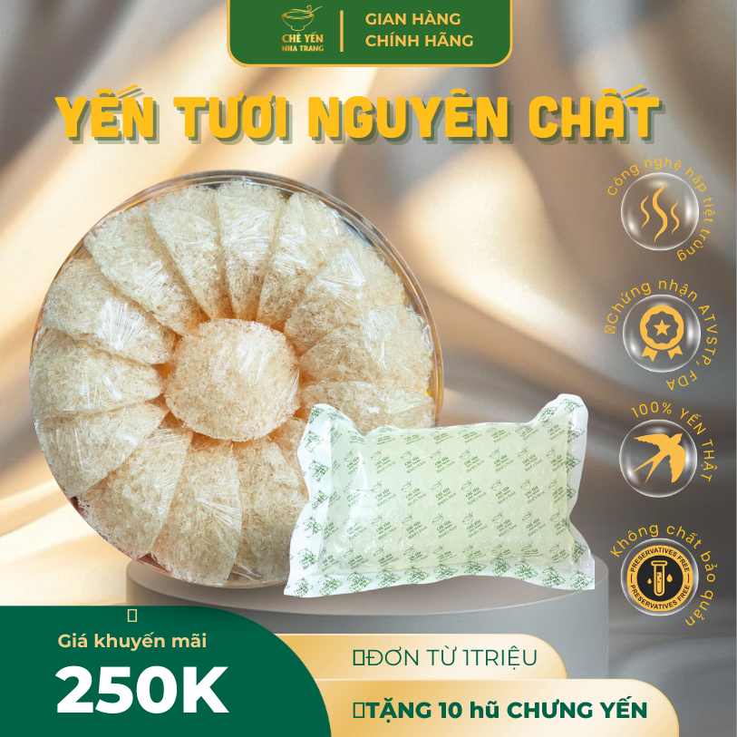 [MUA 1 TẶNG 1] Yến Tươi Khánh Hoà Nguyên Chất - 100% Yến Thật - Gói 200gram + Đồ Chưng Kèm