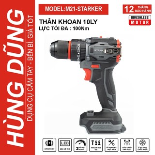 Thân Máy Khoan Pin 3 Chức Năng STARKER - Không Chổi Than - dùng pin phổ thông makita - Đầu Autolock 10ly