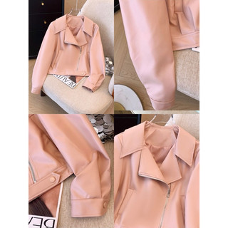 Áo khoác da nữ form croptop khoá kéo dáng ngắn phong cách Retro