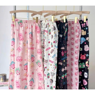 Quần dài mặc nhà siêu đáng yêu,quần hoạt hình ống rộng nhiều hoạ tiết chất xốp mát mẻ thoáng mát phong cách Hàn