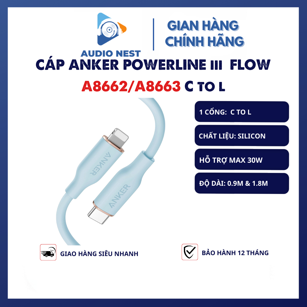 Cáp Sạc Nhanh Anker 30W Powerline III Flow C to L A8662/A8663 Siêu Bền ...