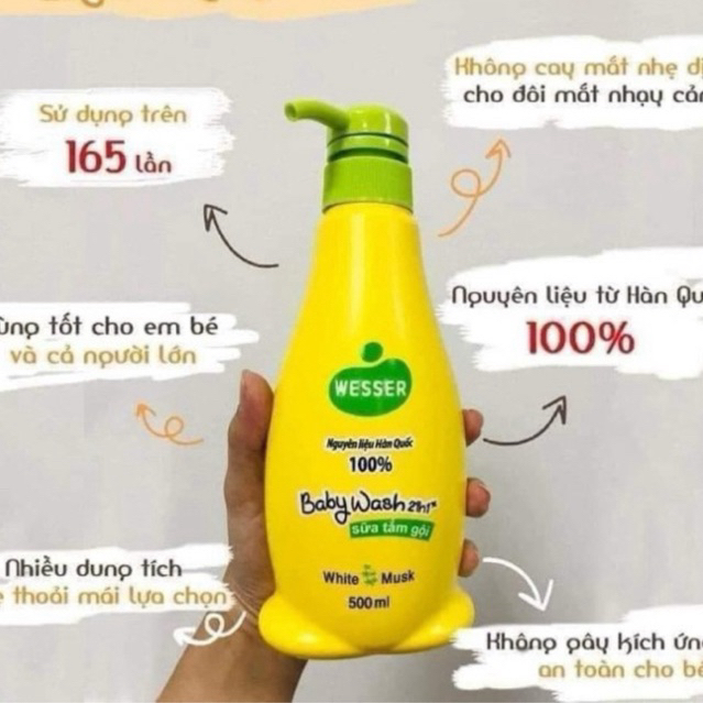 Sữa Tắm Gội Weser 500ml Sữa Tắm Gội Toàn Thân cho Bé Sơ sinh