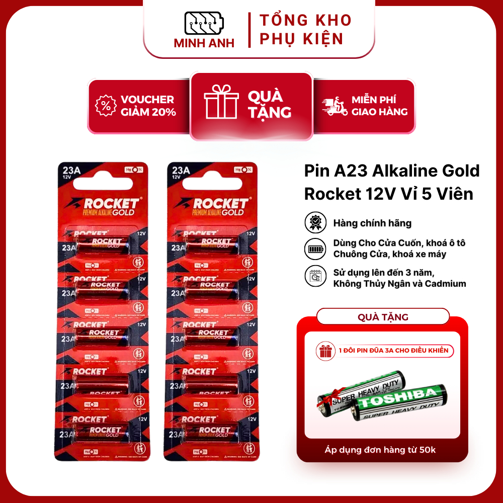 [ Rocket] Pin A23 Alkaline Gold Chính Hãng 12V Thay khiển Cửa Cuốn ...