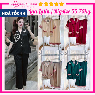 Đồ ngủ nữ bigsize 55-75kg, pijama dài cộc tay ngắn viền bèo lụa latin mịn mát 75CD07, đồ bộ nữ đồ mặc nhà trơn dễ thương