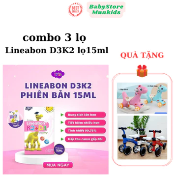 [COMBO 3 LỌ]Vitamin D3K2 Lineabon HỒNG, Bổ Sung Vitamin D3 Cho Trẻ Sơ Sinh Giúp Tăng Chiều Cao Cho Bé LỌ 15ML