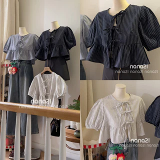 (Tặng kèm áo quây)Áo babydoll kẻ buộc nơ Nana Nana21 A6739